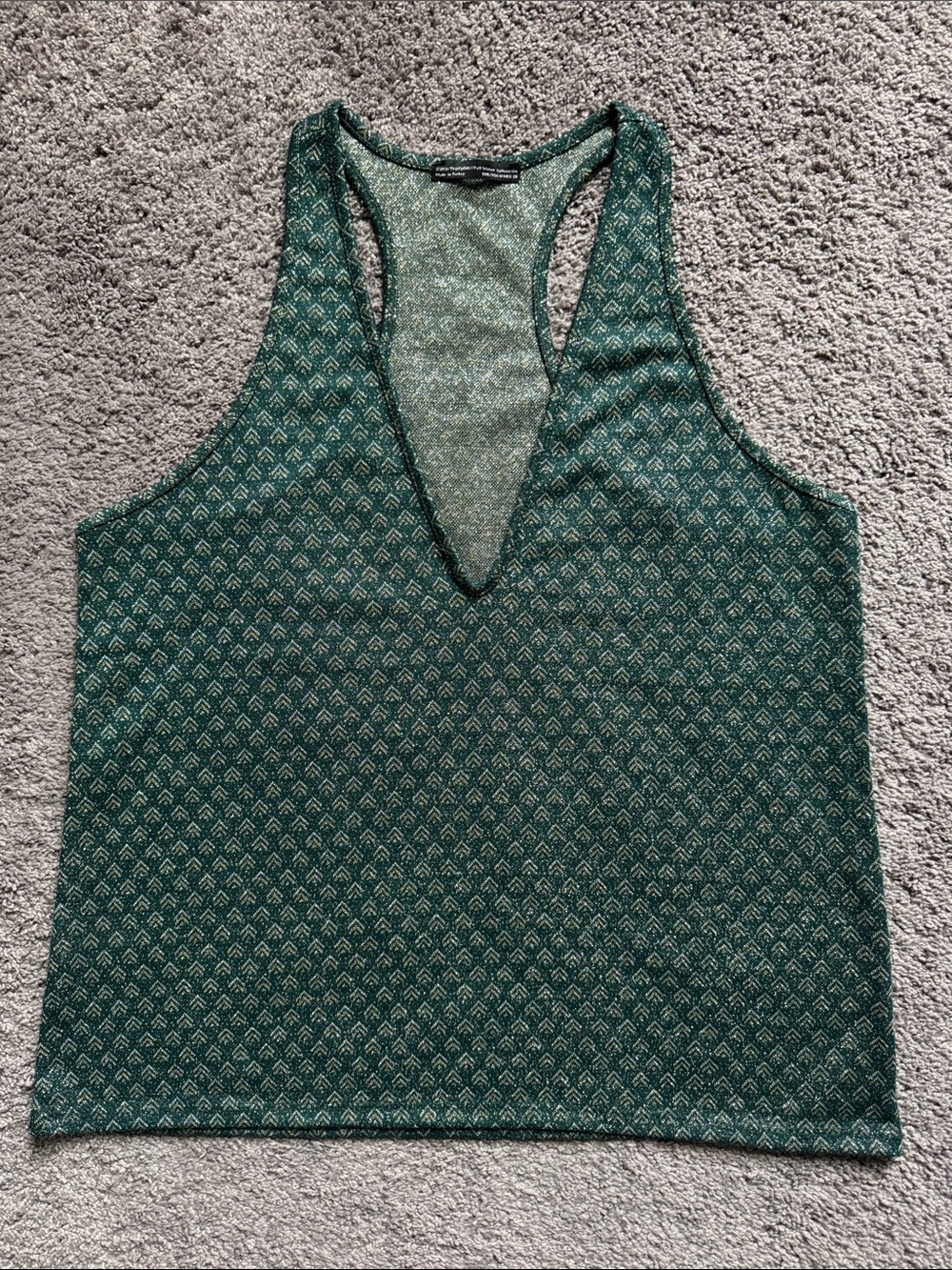 Zara Trafaluc Metallic Deep V Racerback Tank Teal/Gold/Silver Size M